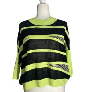 Kerisma Knit Top Black and Neon Green Striped Sweater Bold